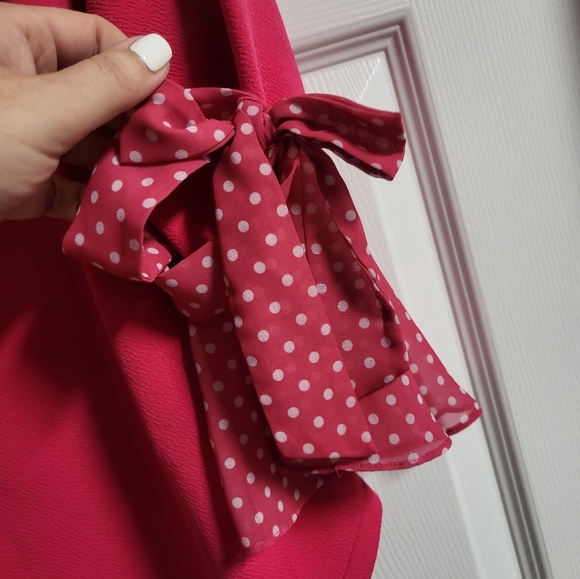 NY&Co Womens Fuchsia Blouse with Polka Dot 3/4 Butterfly Sleeves Size XL - Picture 3 of 4